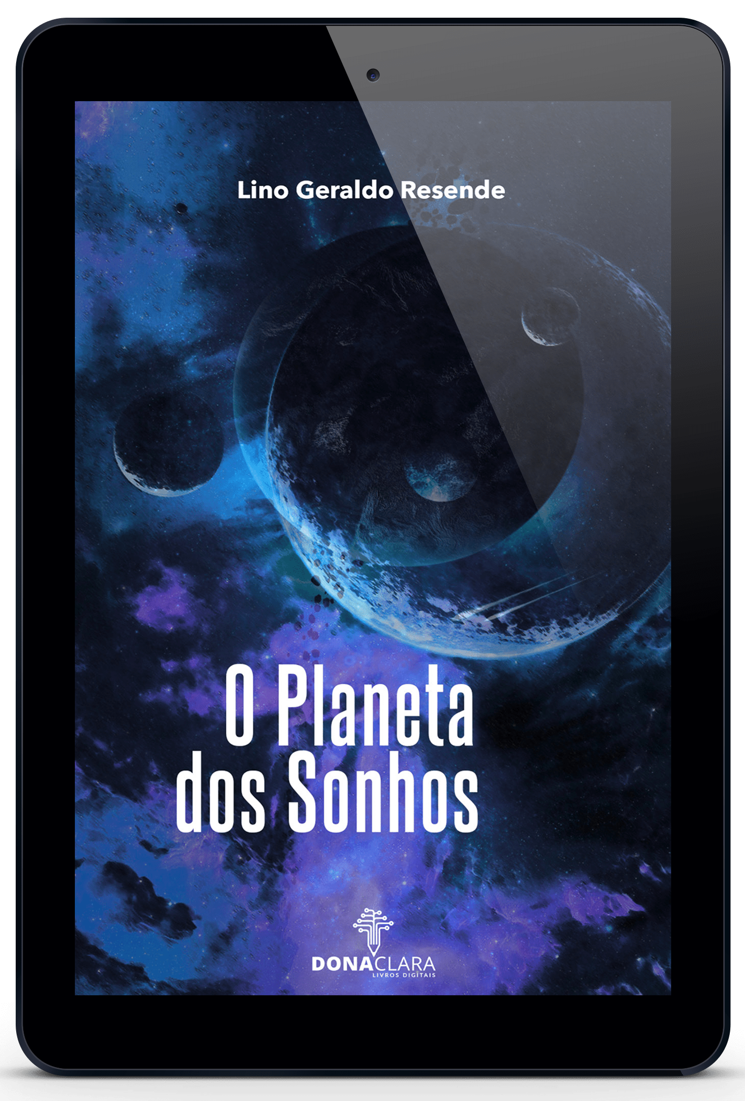 Reprodução da capa de O planeta do sonho em um iPad